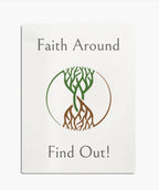 Blanket with Logo of green tree branches and brown roots on a white background with text 'Faith Around Find Out!'.