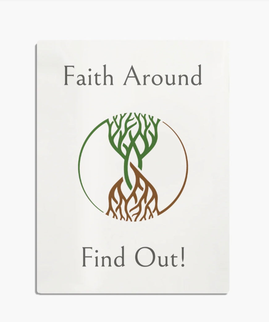 Blanket with Logo of green tree branches and brown roots on a white background with text 'Faith Around Find Out!'.