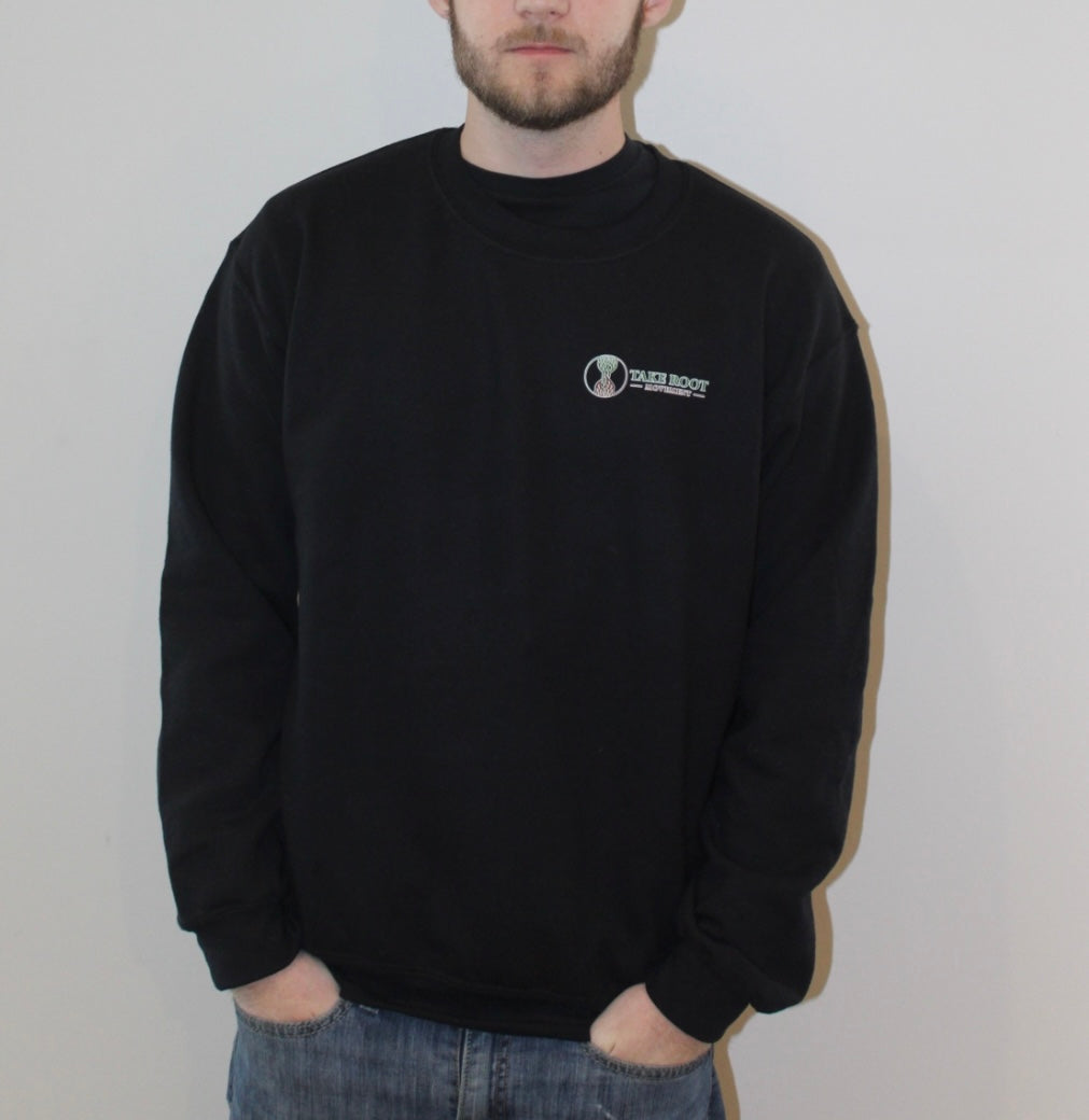 Black Take Root Movement sweatshirt with logo on right hand side