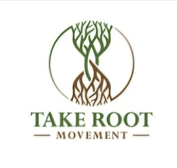 Take Root Movement Christian logo featuring intertwined green tree branches and brown roots inside a circular emblem on a white background. Take Root Movement vinyl sticker
